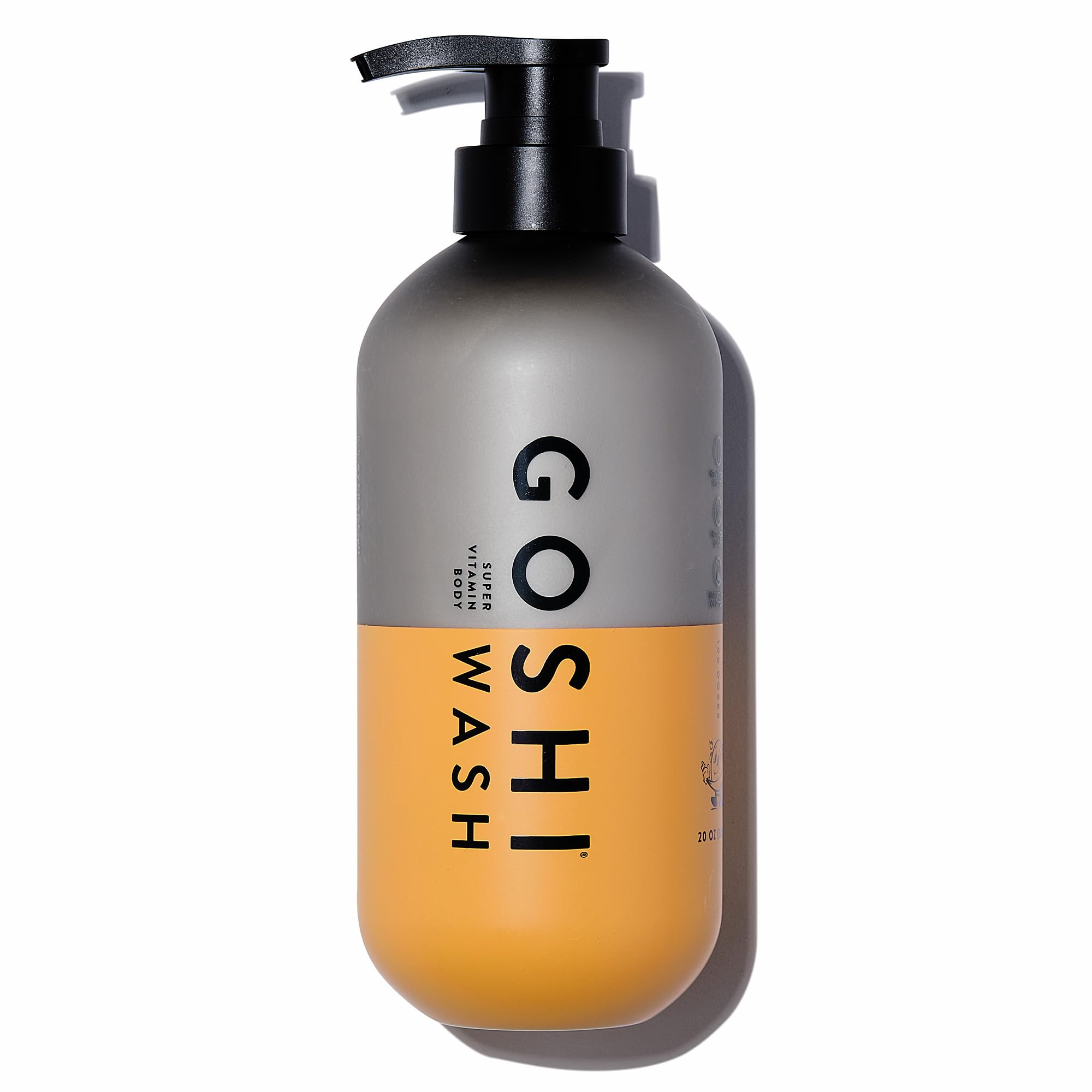GOSHI Super Vitamin Body Wash pour demonstrates easy pump application for daily cleansing.