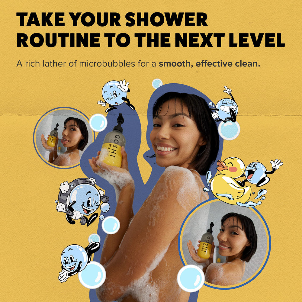 GOSHI Super Vitamin Body Wash raw algae culture signals skin-supportive natural ingredients.