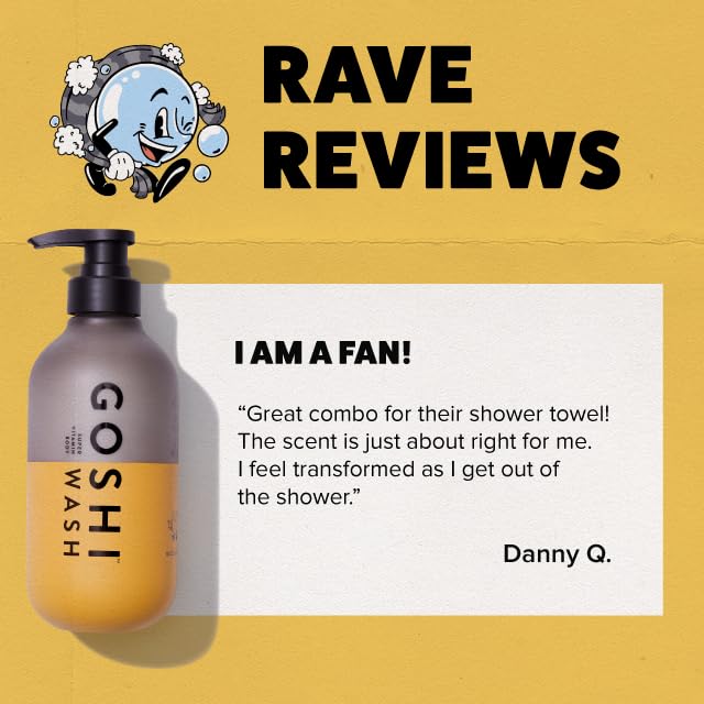 GOSHI Super Vitamin Body Wash shower-scene suggests refreshing cleanse after workout.