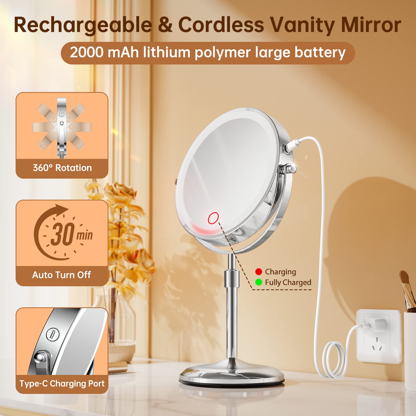 Gospire 7-inch mirror is portable and travel-ready with detachable design.