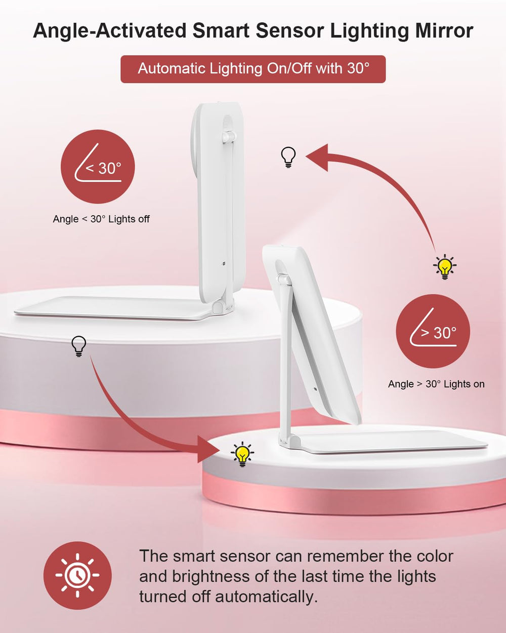 Gospire LED light mirror offers 3 colors for accurate shade matching.