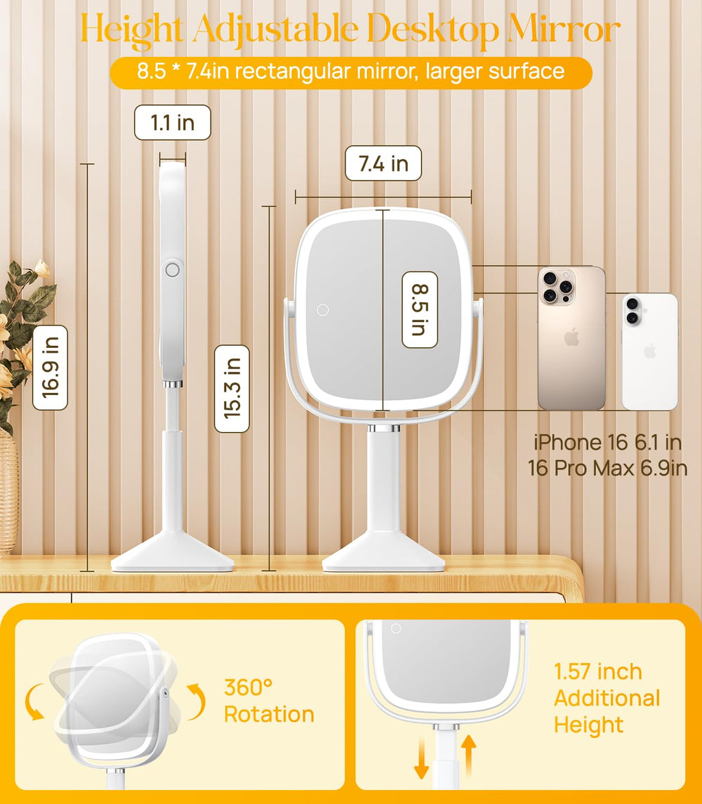 Gospire rectangle mirror with lights; color temperature options for various environments.