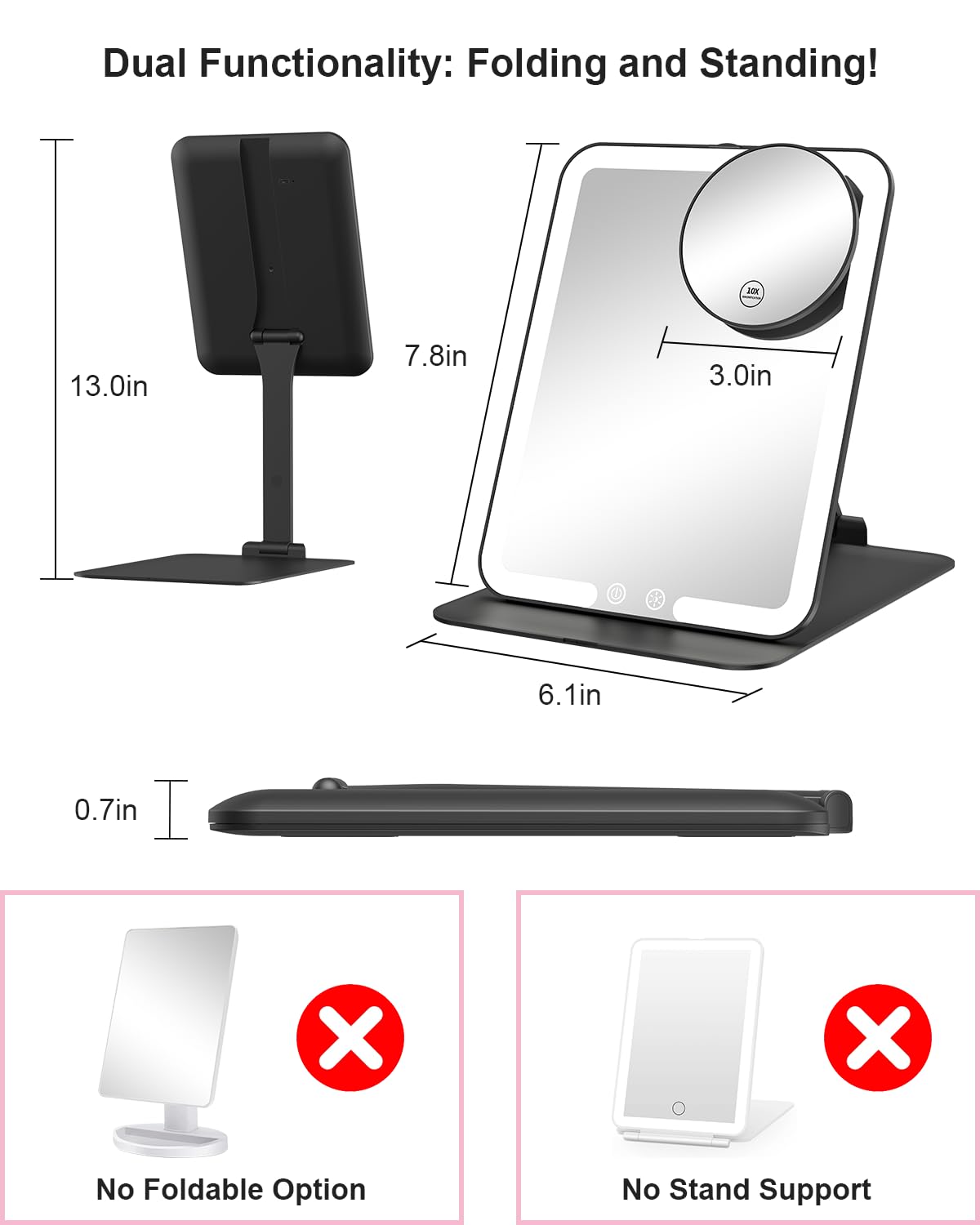 Gospire travel makeup mirror adjustable stand for perfect angles during makeup.