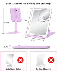 Gospire travel makeup mirror opened on adjustable stand highlights ergonomic angle for precise makeup application.