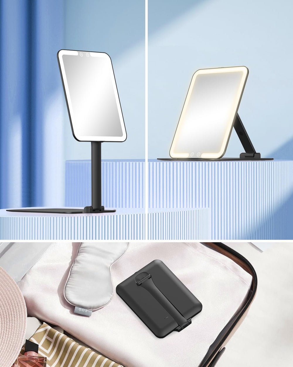 Gospire travel makeup mirror detachable 10x magnifier for portable use.