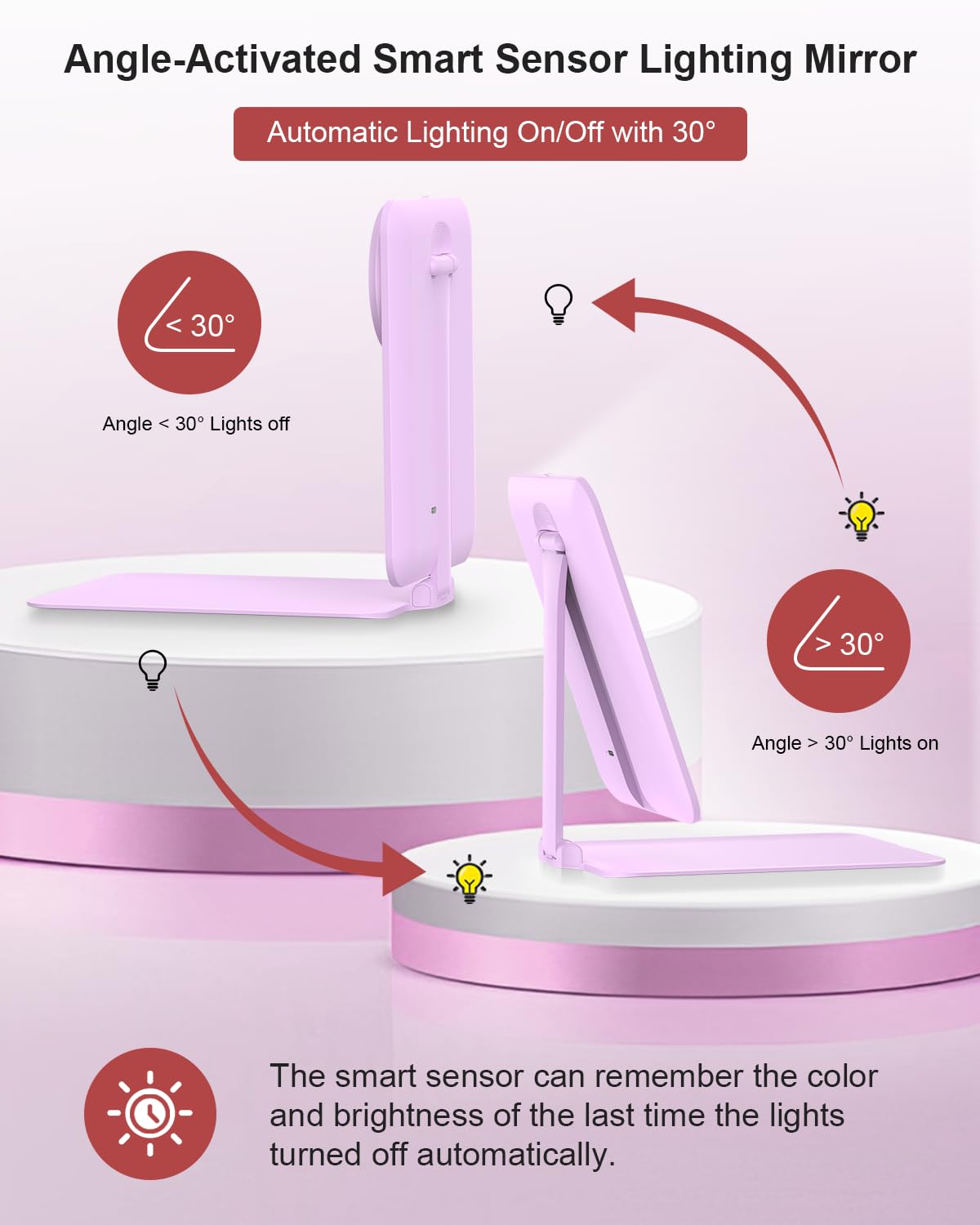 Gospire travel makeup mirror with 3-light LED modes offers flattering illumination for any setting.