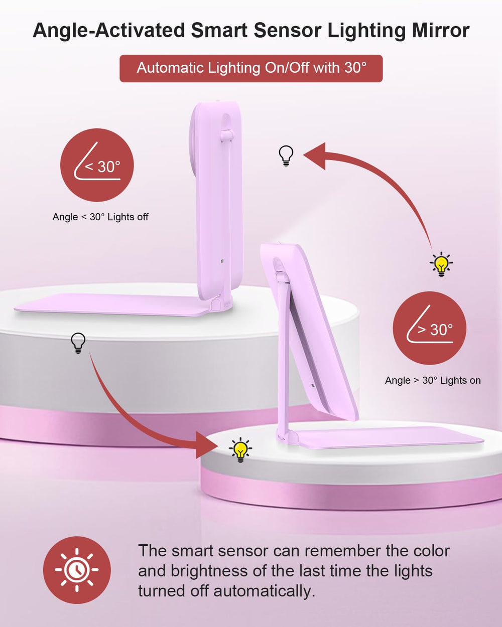 Gospire travel makeup mirror with 3-light LED modes offers flattering illumination for any setting.