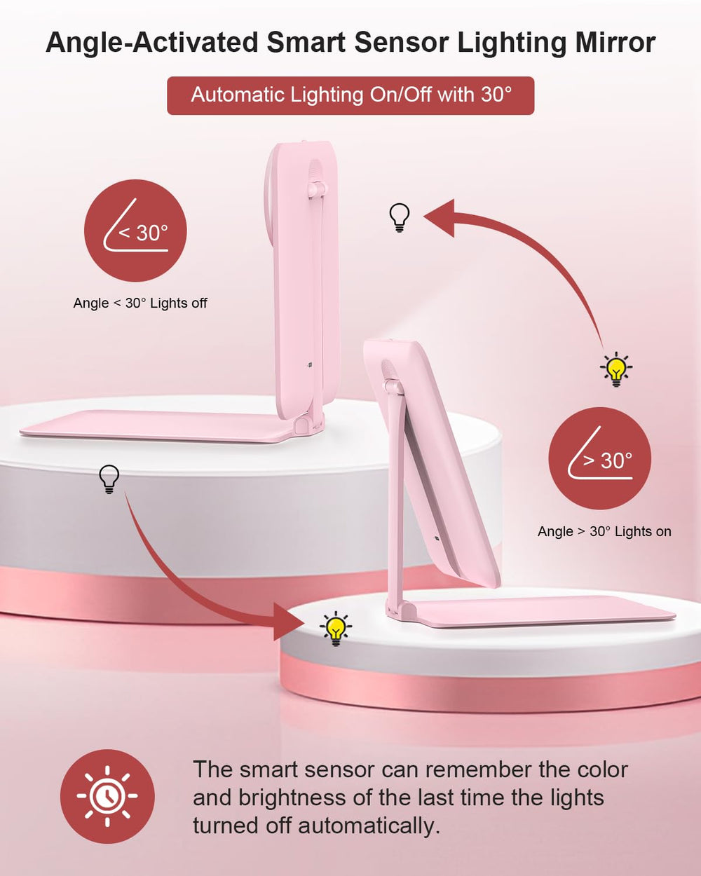 Gospire travel makeup mirror three-color lighting aids skin-tone routines in various environments.