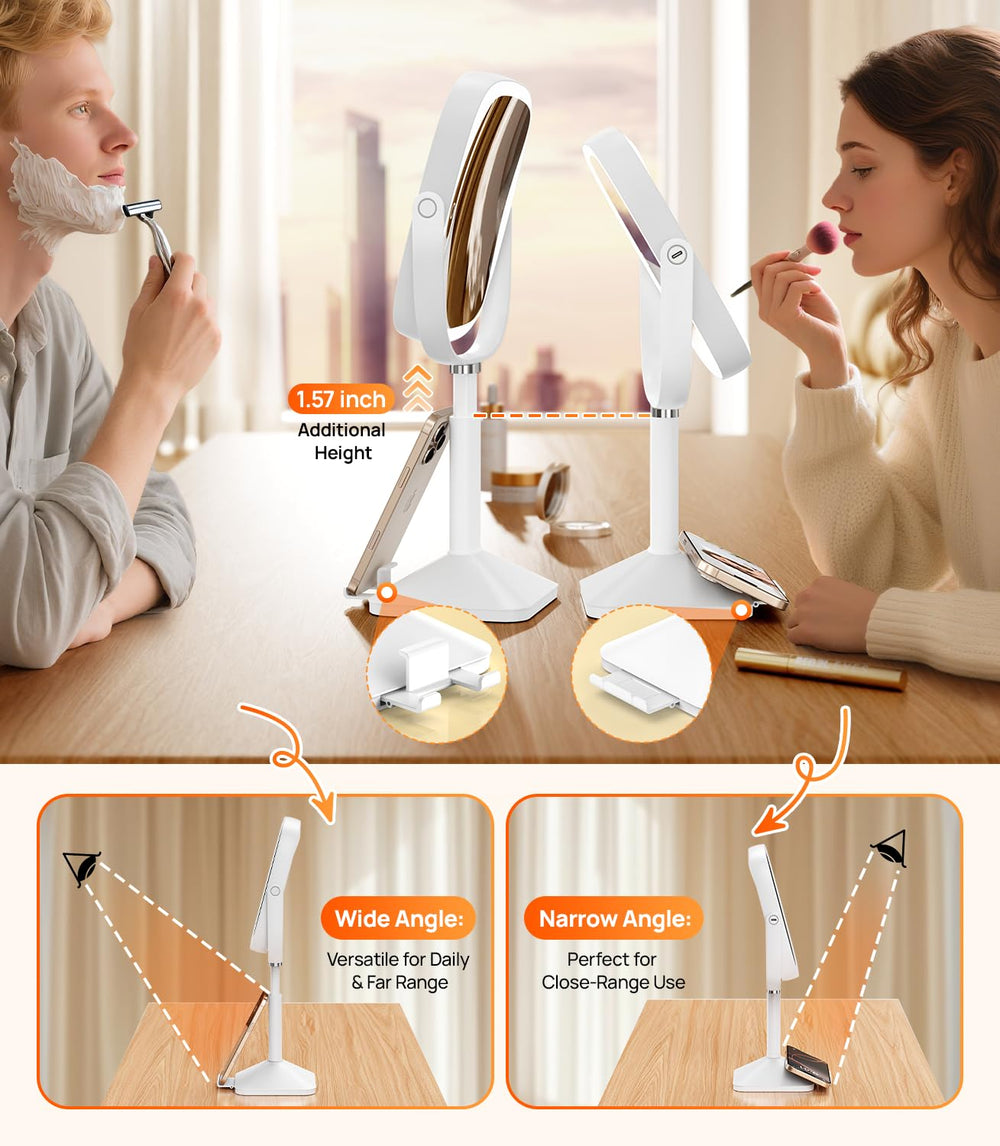 Gospire anti-slip base stabilizes the mirror on vanities and desks.