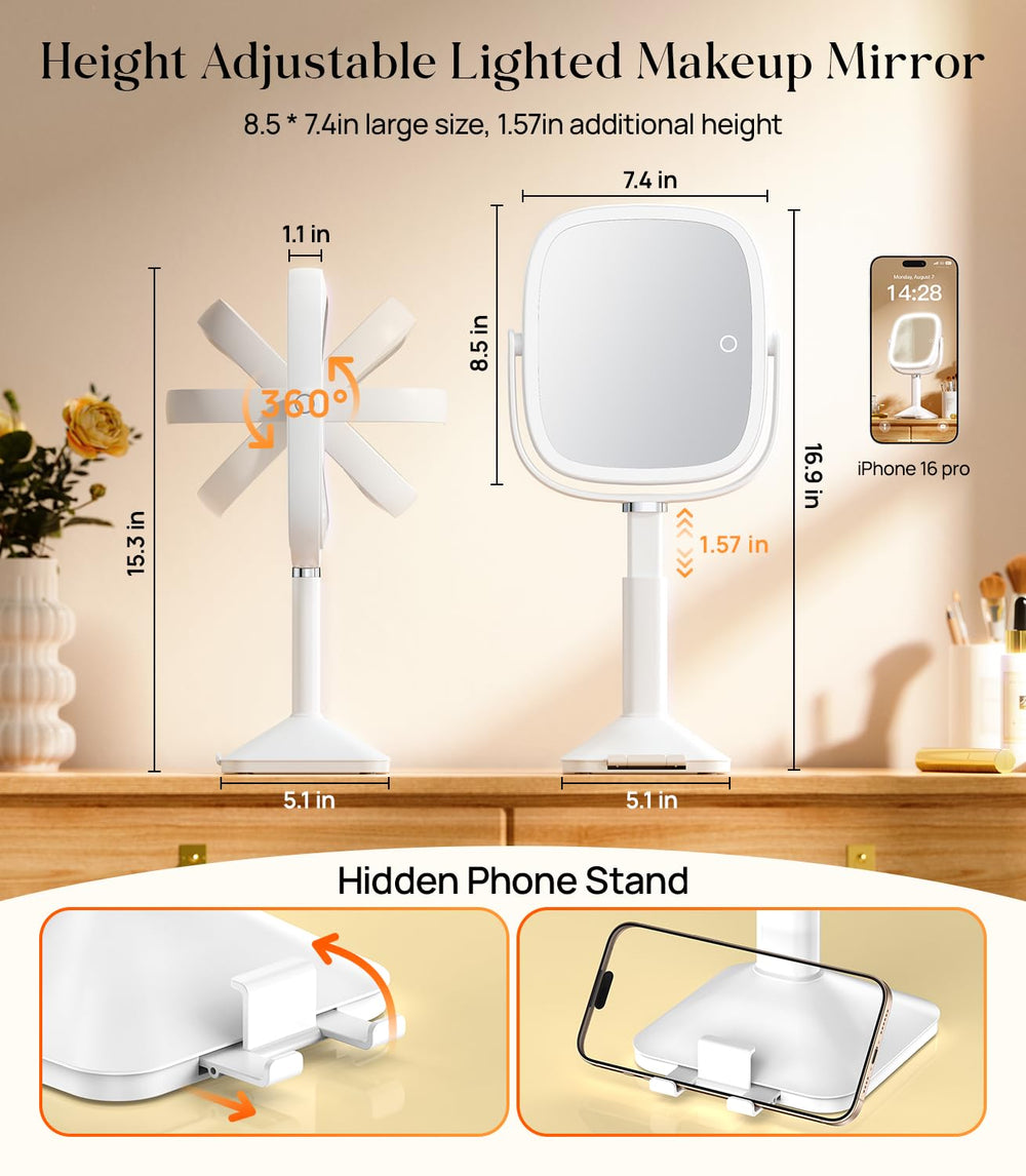Gospire rectangular desk mirror with flattering viewing area on a vanity surface.