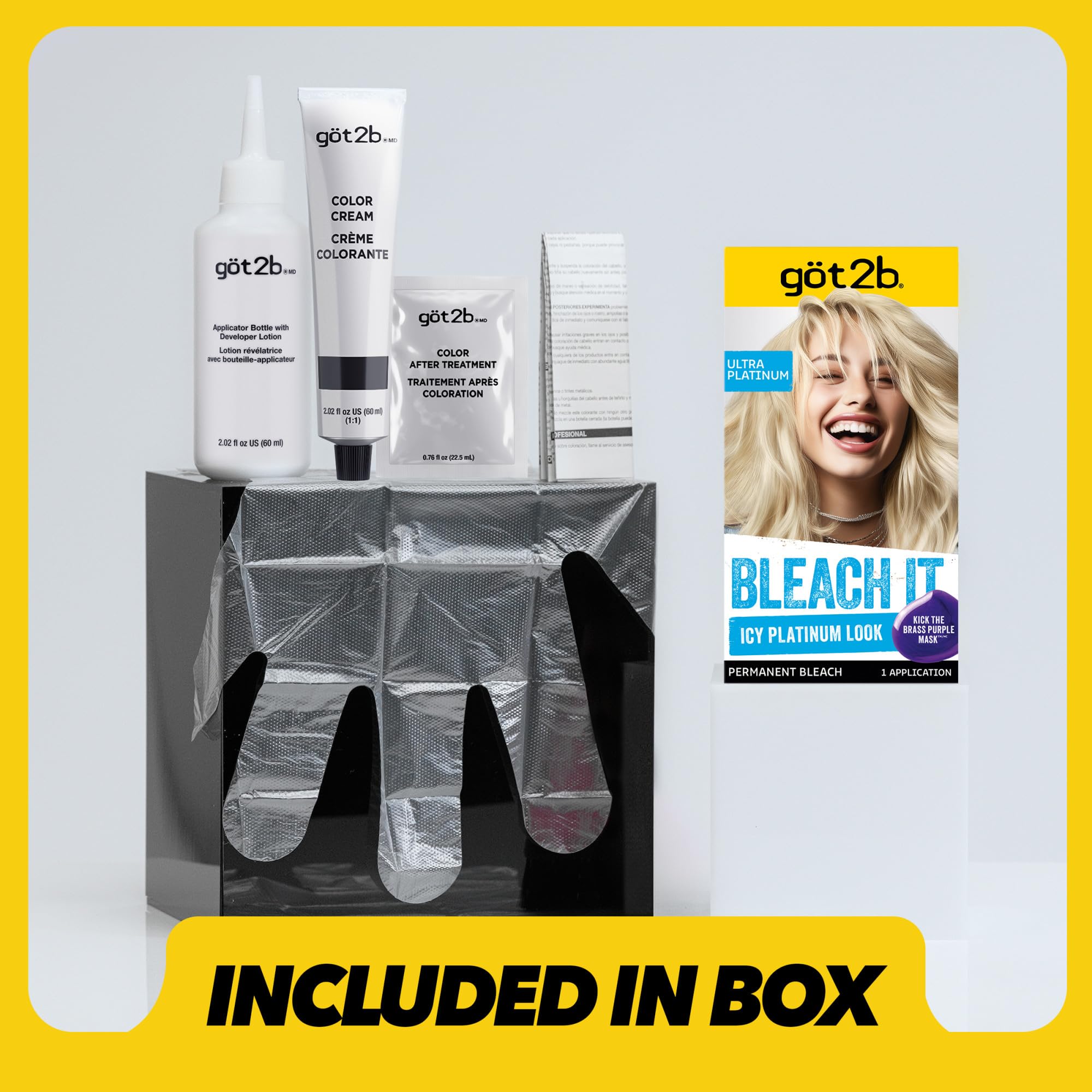 Got2b Bleach It gloves included for clean, mess-free at-home use.
