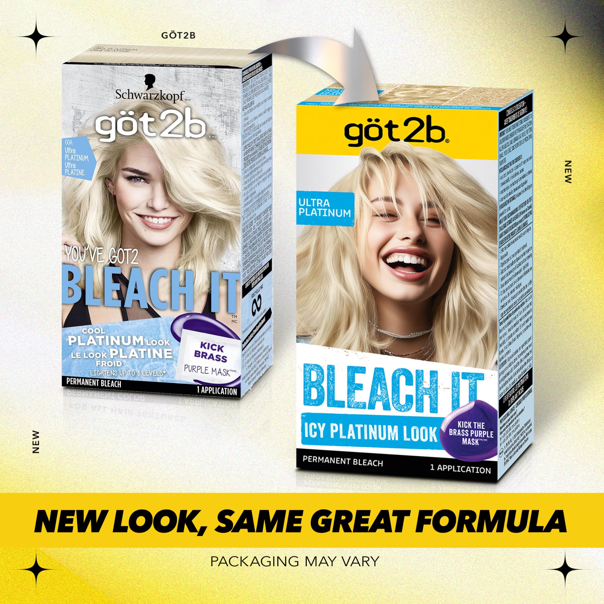 Got2b Bleach It purple mask neutralizes brass for cooler platinum tones.