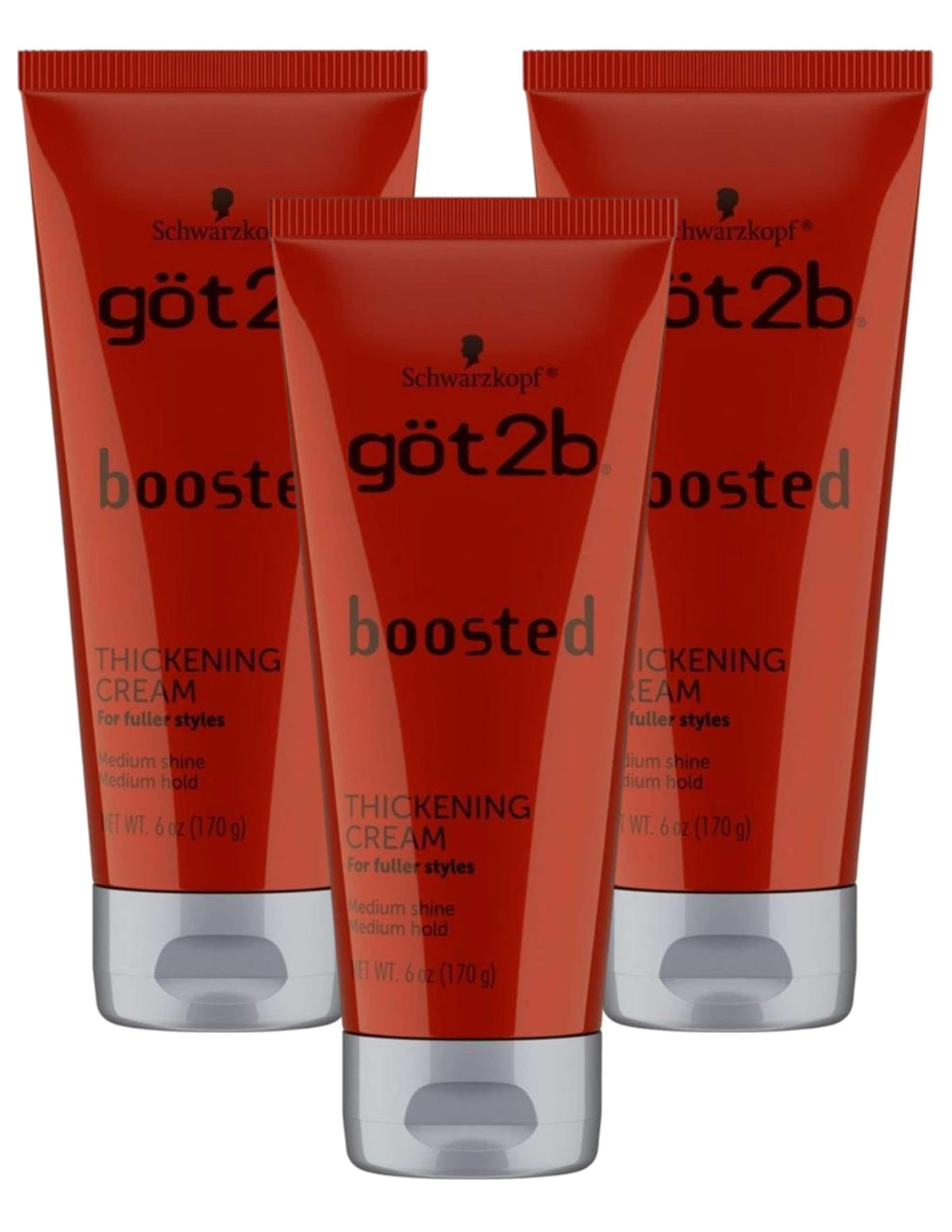 Got2B Boosted hair thickening cream bottle shows a 6 oz size for lasting volume
