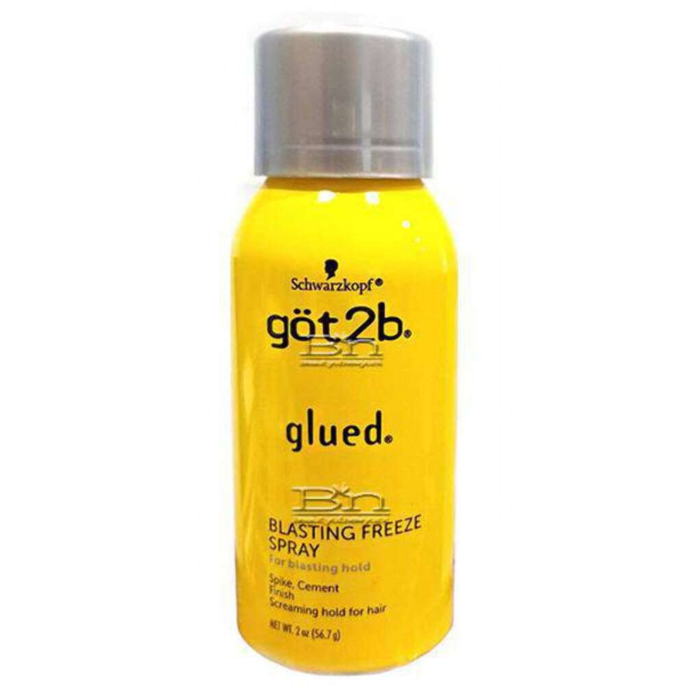 Got2B Glued Blasting Freeze Spray 2 oz bottle close-up highlighting ultra-strong hold for bold styles