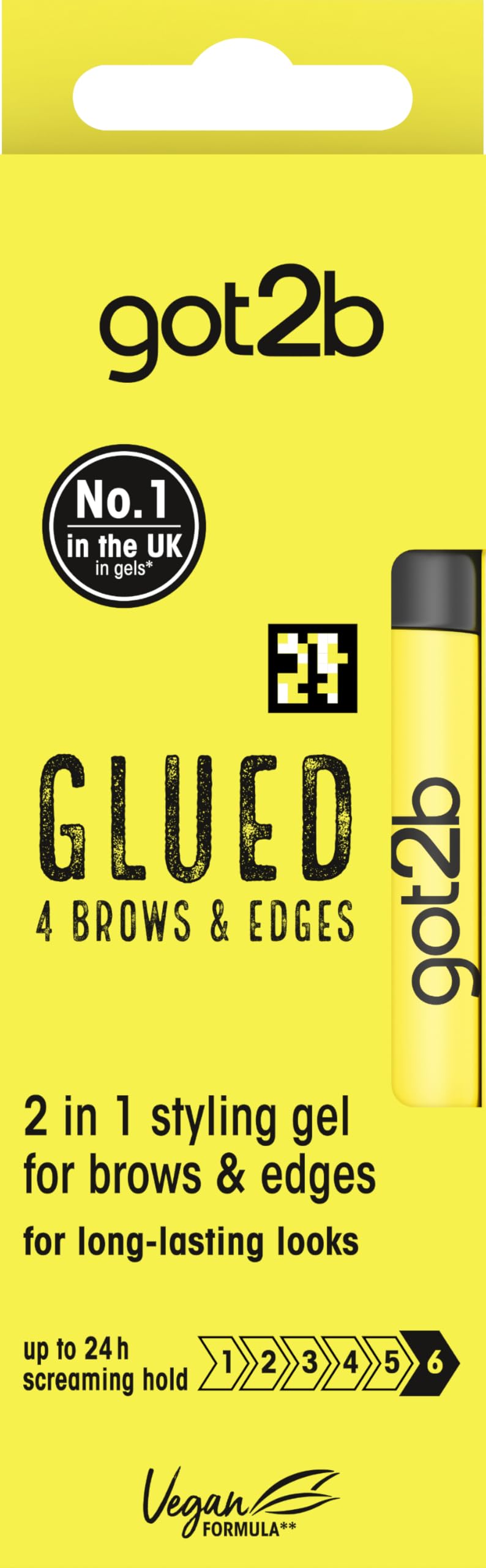got2b Glued for Brows & Edges wand application with dual-fiber brush for precise, long-lasting hold
