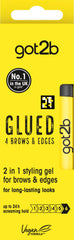 got2b Glued for Brows & Edges wand application with dual-fiber brush for precise, long-lasting hold