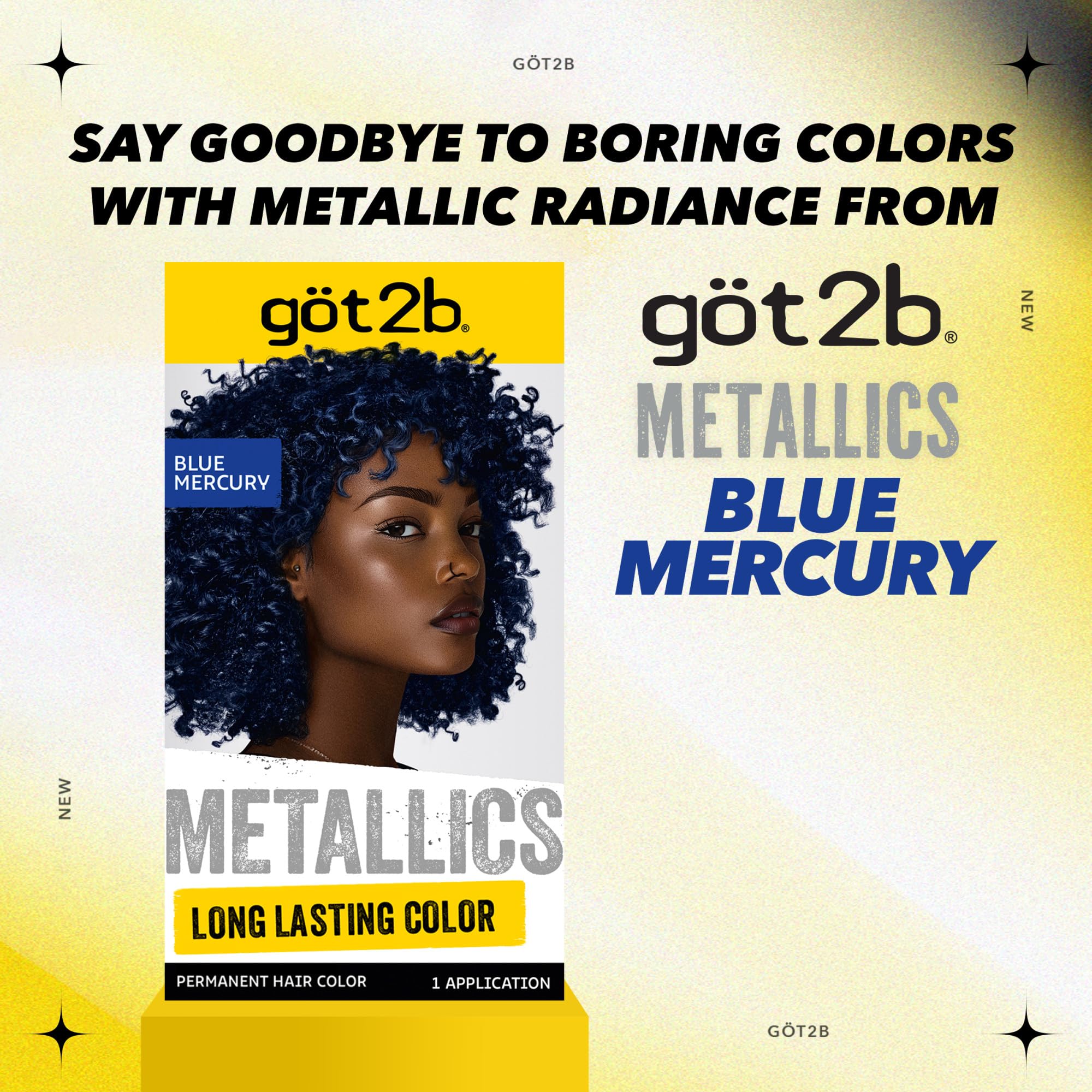 got2b Metallics Blue Mercury M67 finished look on model with metallic shine