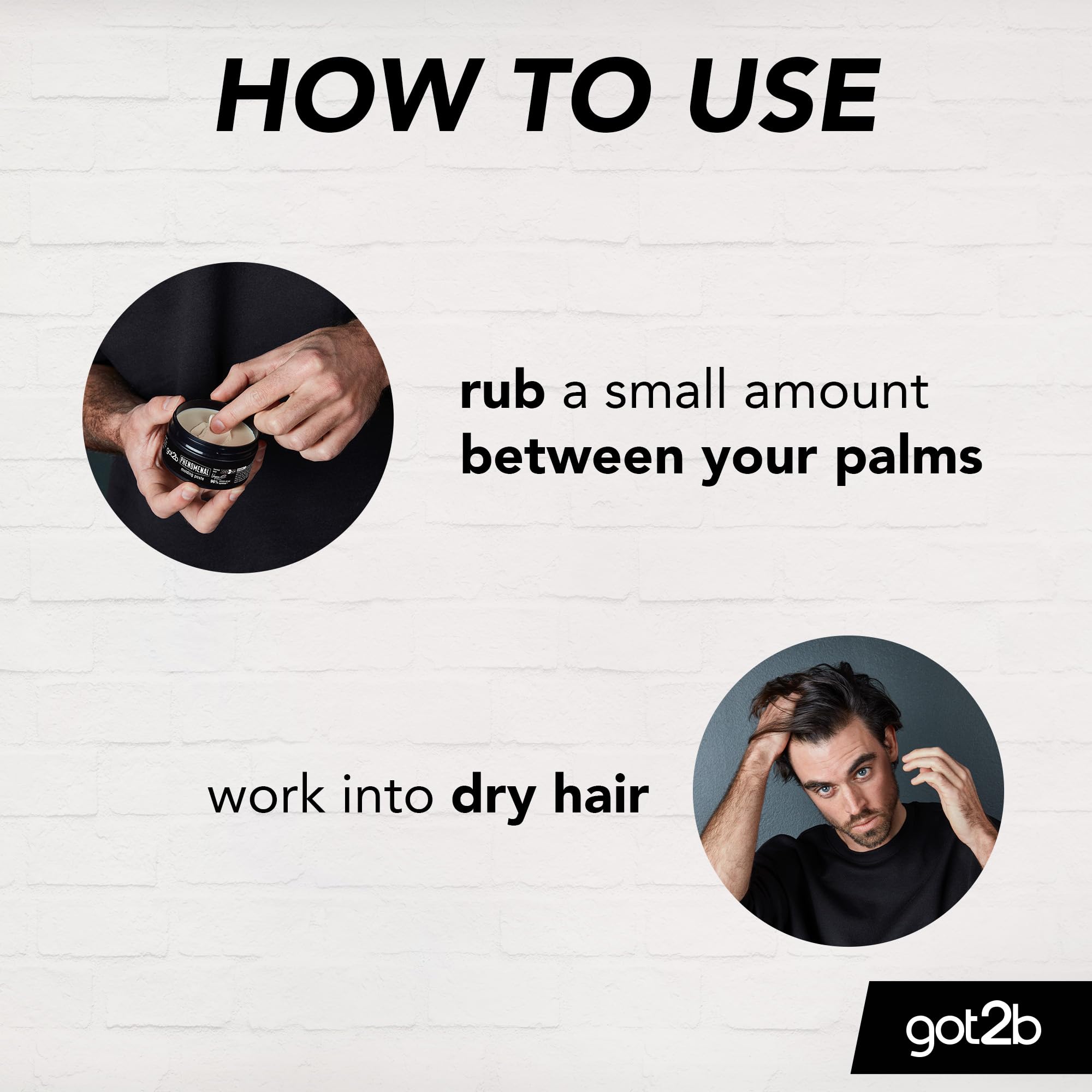 Got2B Phenomenal Moulding Paste hands apply demonstrates easy grip for quick grooming.