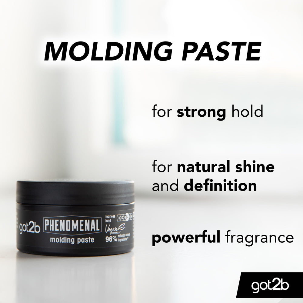 Got2B Phenomenal Moulding Paste label closeup shows premium formula and light fragrance.