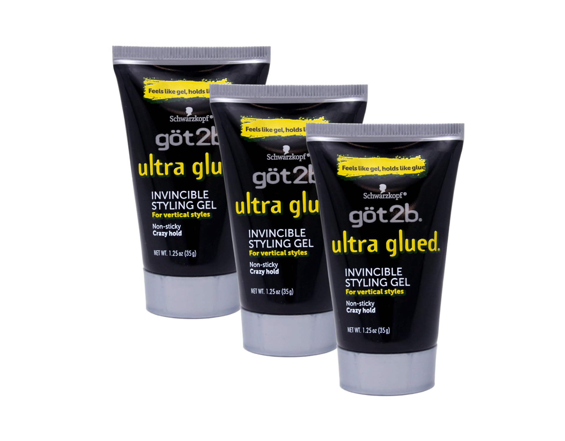 Got2B Ultra Glued Invincible Styling Gel 3Pack pack shot for versatile, long-lasting hold