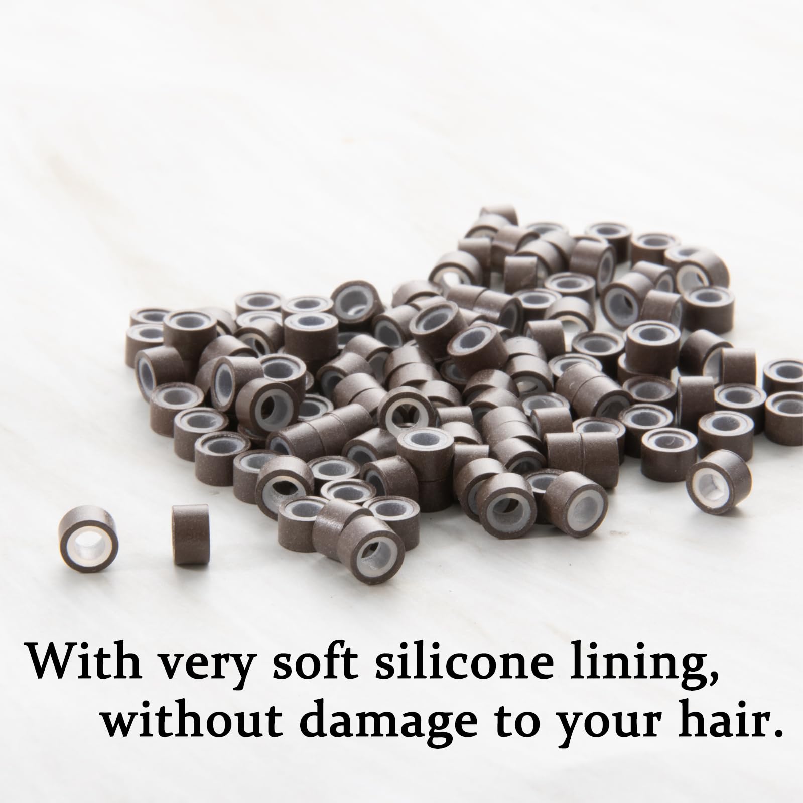 GOTDYA hair tinsel beads closeup shows silicone-lined details for gentle installation.