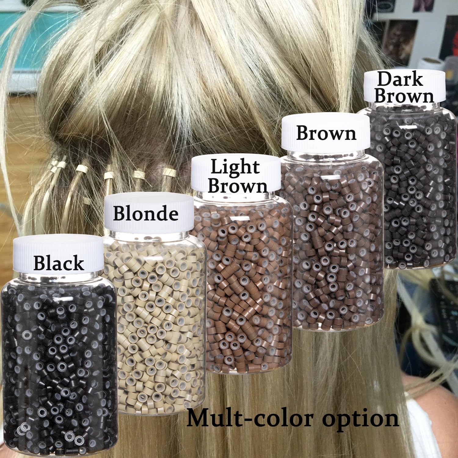 GOTDYA beads for hair tinsel extensions with discreet black finish.