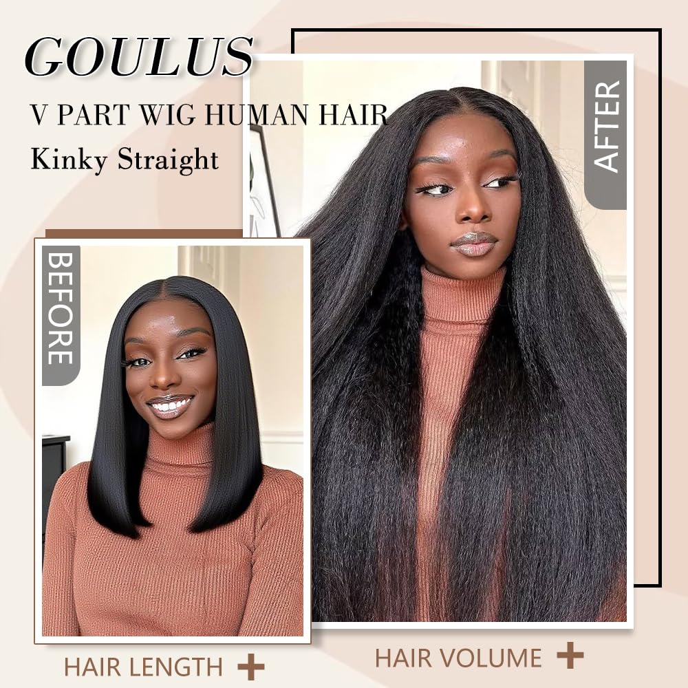 Goulus natural black V-part wig matches diverse styles and tones.