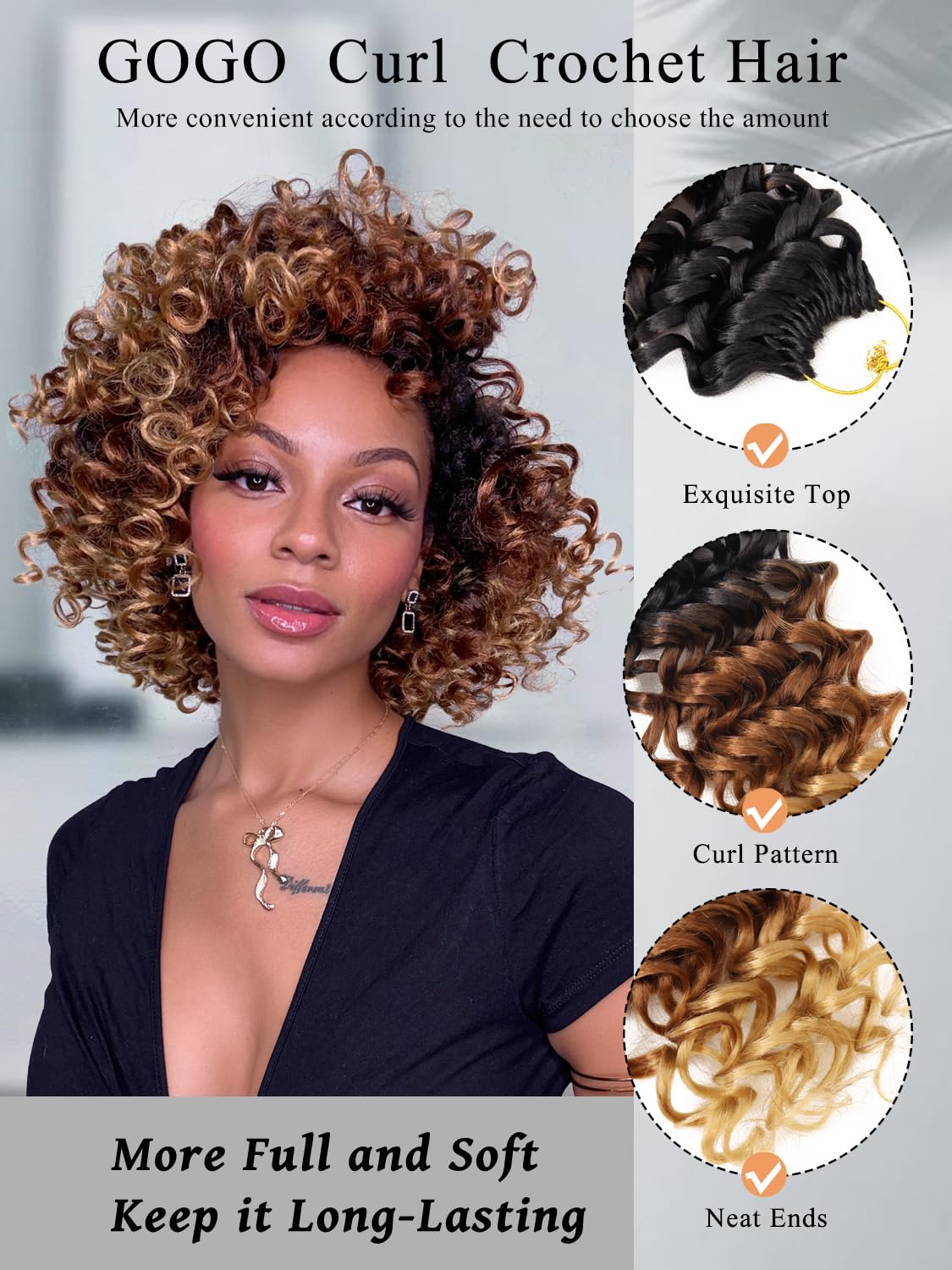 Gowit Gogo Curl ombre brown blonde color blend for versatile styles.