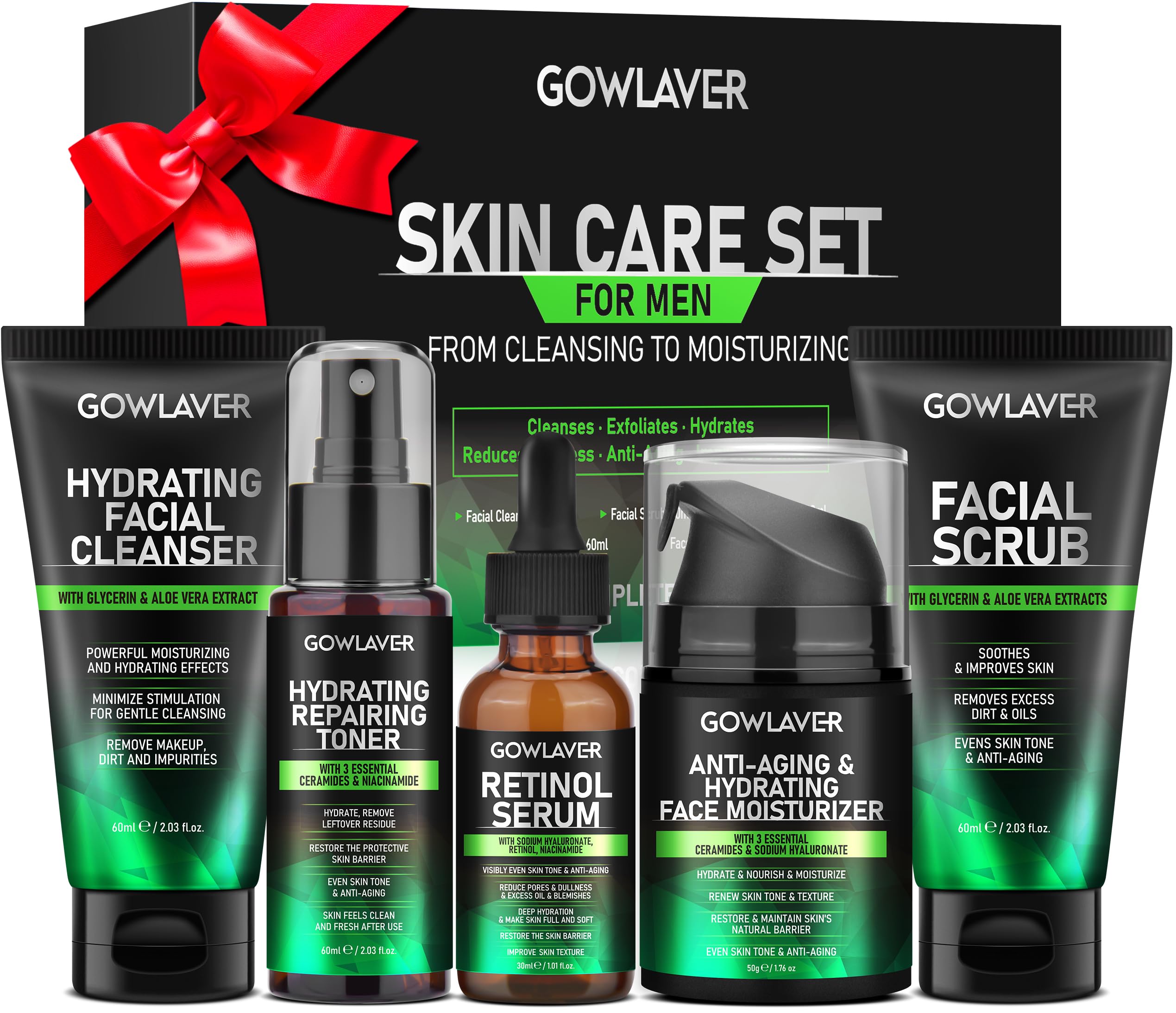 GOWLAVER men's skin care set packaging; all-in-one kit for gifting and daily grooming.
