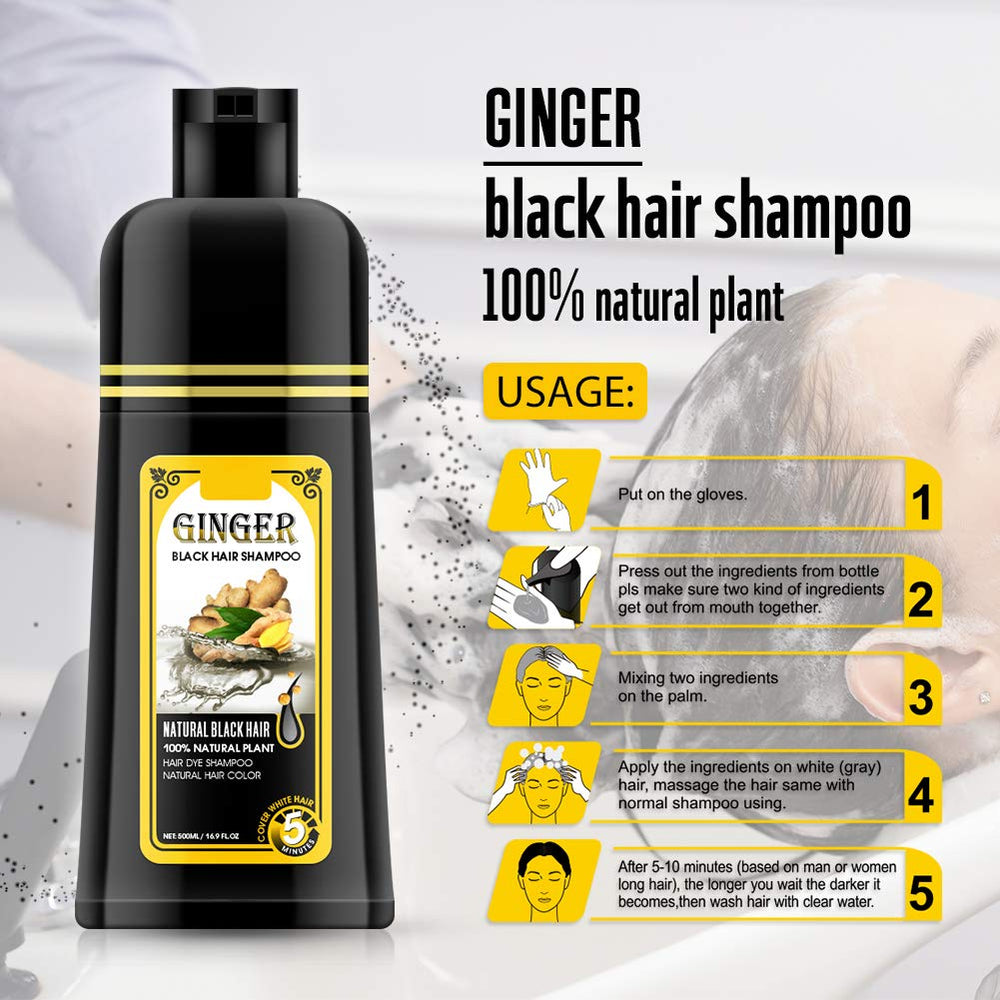 Gowwim Ginger Black Shampoo packaging and 500ml size communicates value and practicality