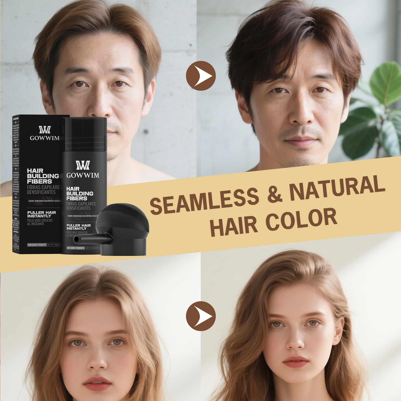 gowwim hair fibers sweat-resistant formula lasts all day.