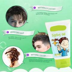 gowwim Kids Fresh Styling Hair Gel tube closeup showcases plant-based formula for gentle styling.