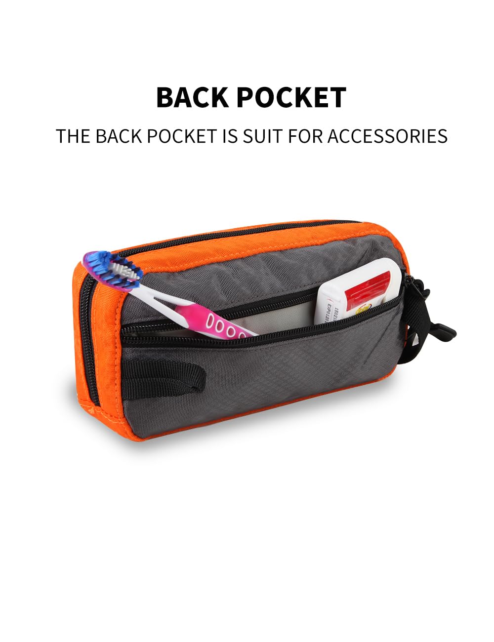 GOX orange and grey toiletry bag adds visibility and stylish travel appeal.