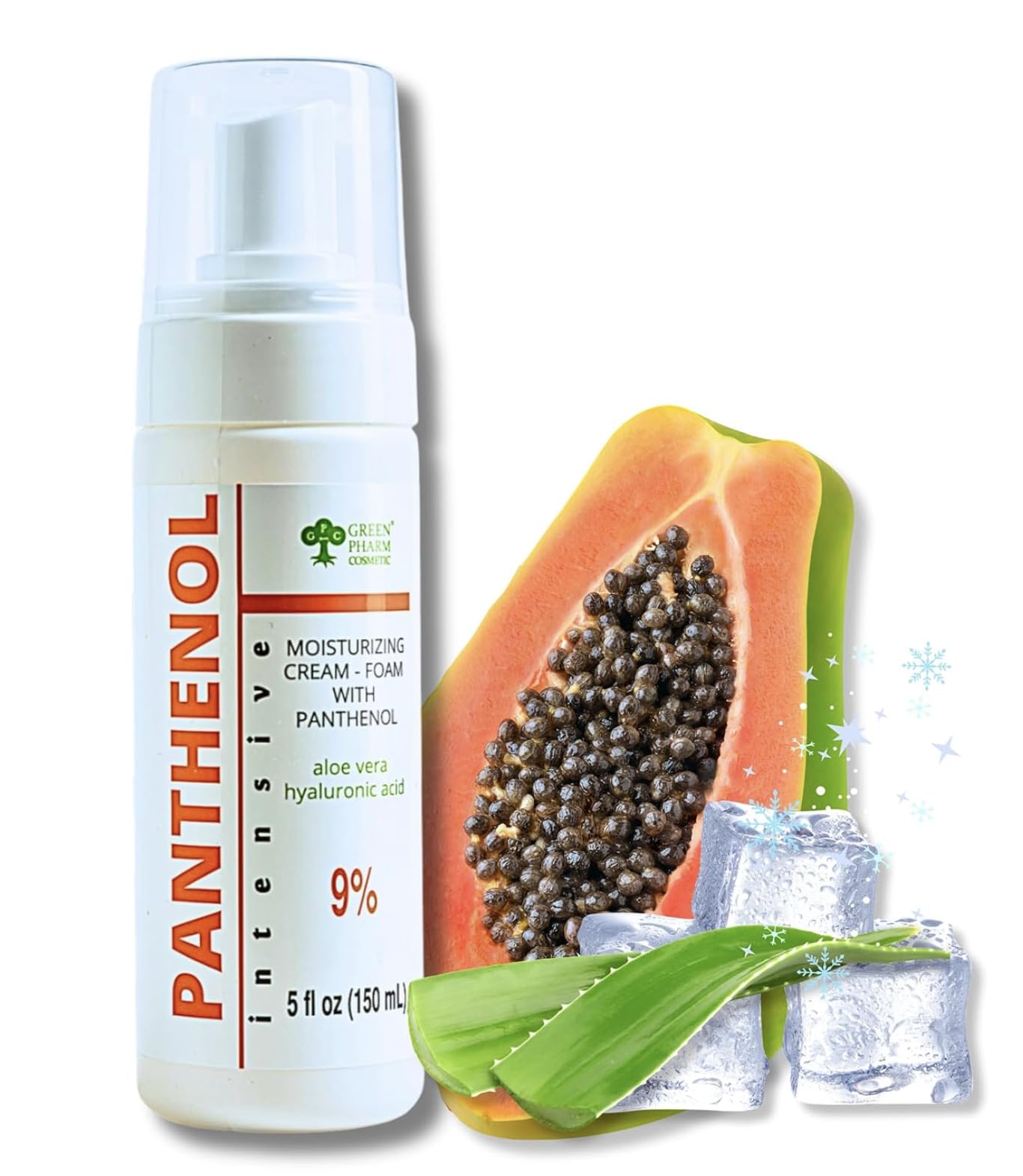 GPC panthenol foam spray pack shot showing deep hydration for sensitive skin