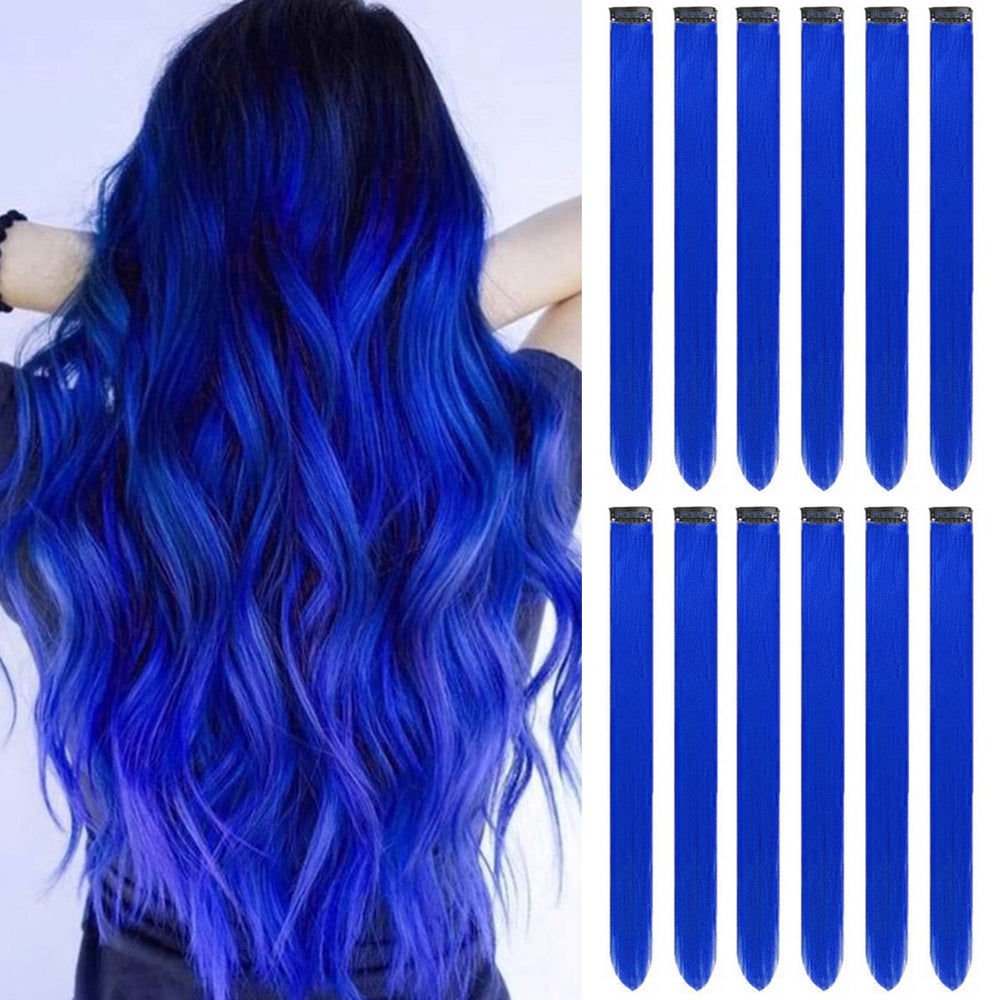 GPOVVIMX blue clip-in hair extensions 22inch for quick color boosts.
