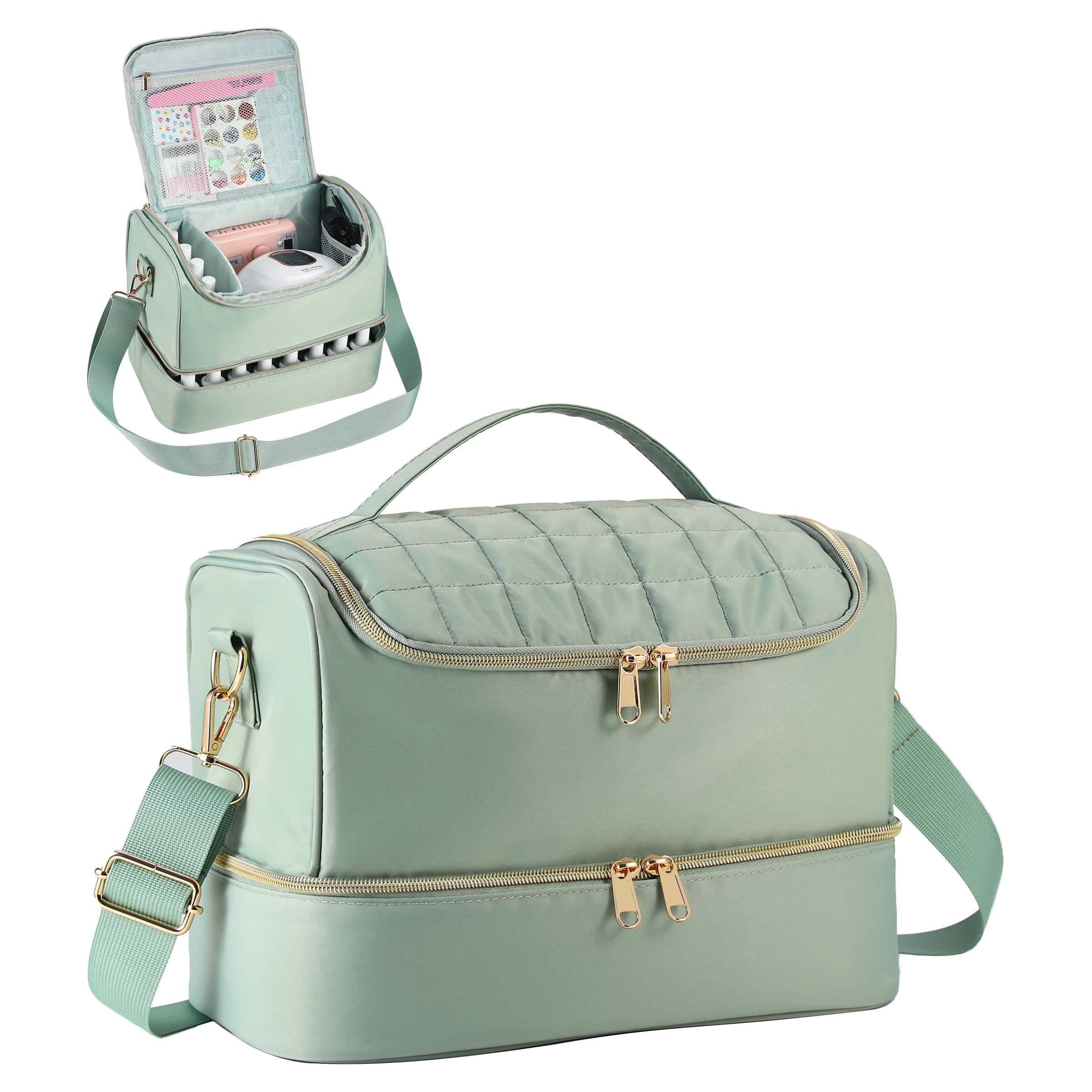 GR69N Nail Polish Organizer Case green front view—portable and stylish travel-ready storage.