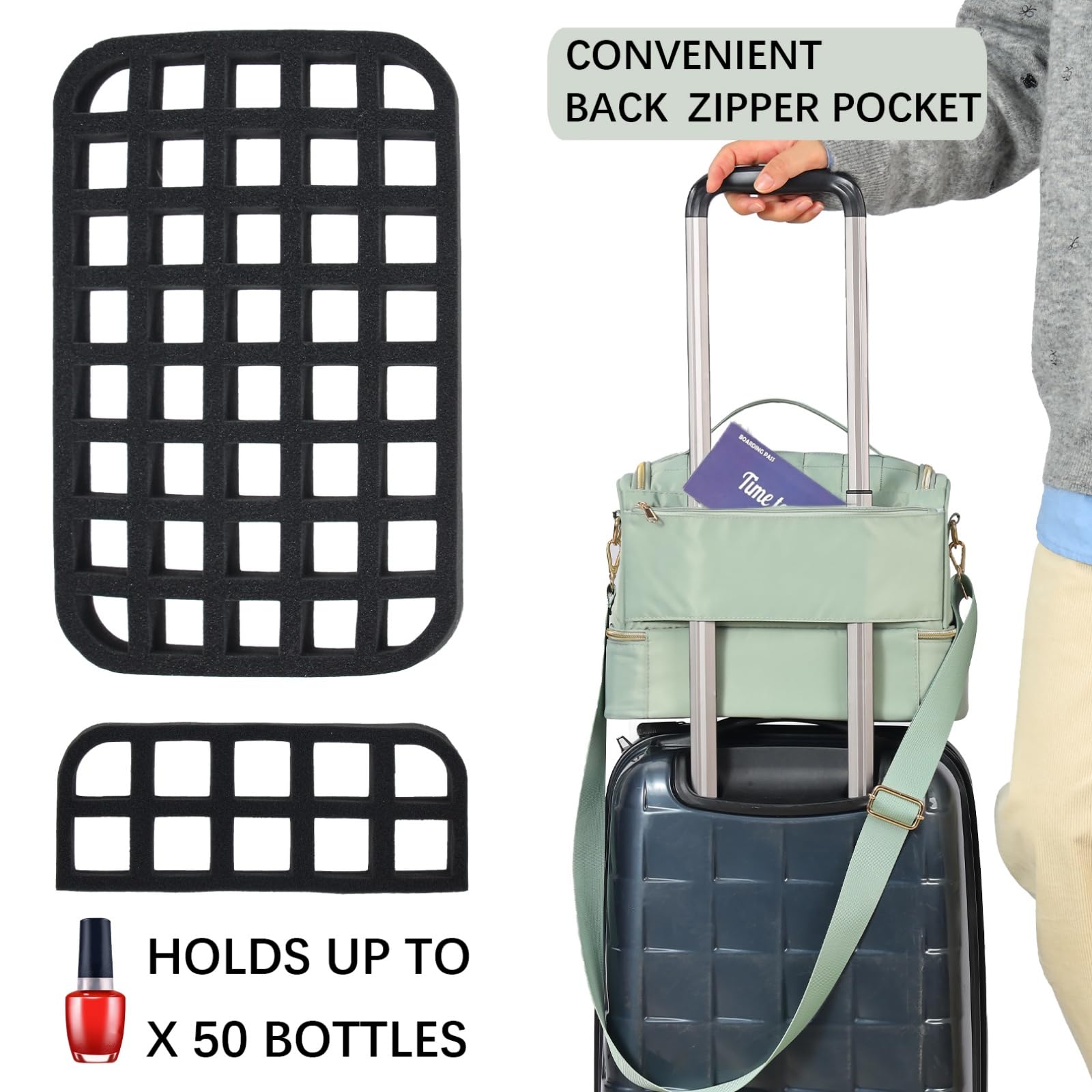 GR69N Nail Polish Organizer Case top-layer detail—removable dividers keep polish secure during travel.