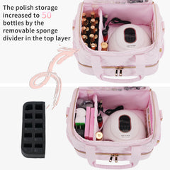 GR69N Nail Polish Organizer Case full setup demonstrates travel-ready dual-layer protection for fragile bottles.