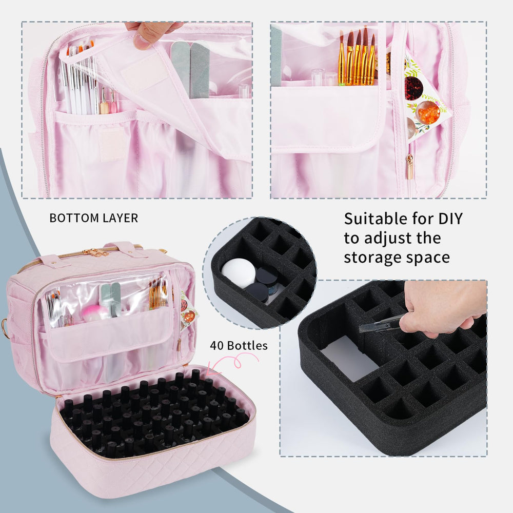 GR69N Nail Polish Organizer Case fits a nail lamp and up to 50 bottles for organized setups.