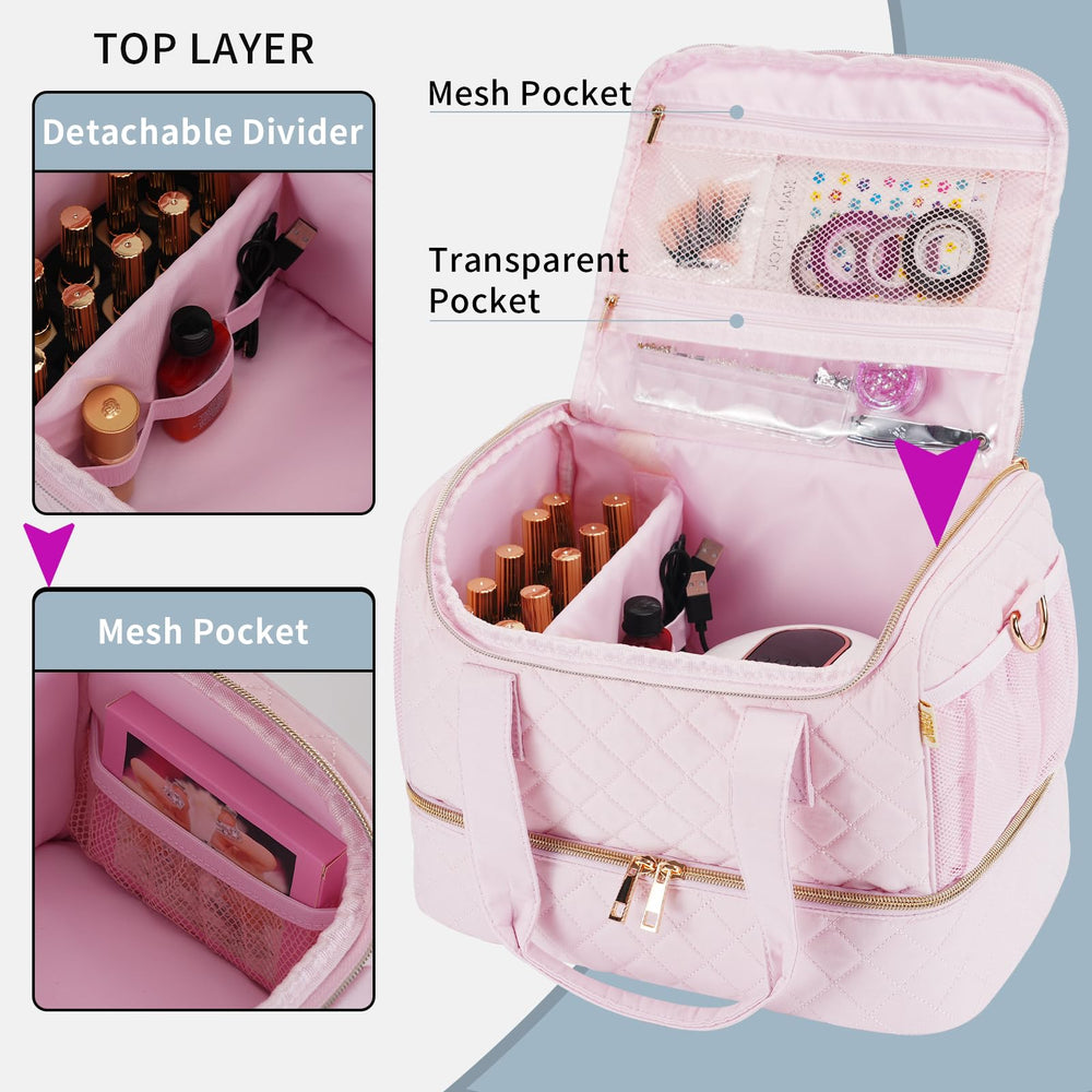 GR69N Nail Polish Organizer Case travel-ready with handles and strap simplifies carrying to clients or home.