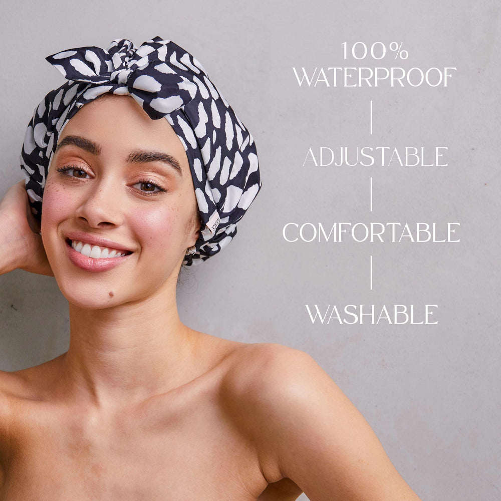 GRACE & COMPANY Casablanca shower cap adjustable bow adds comfort and personalized fit