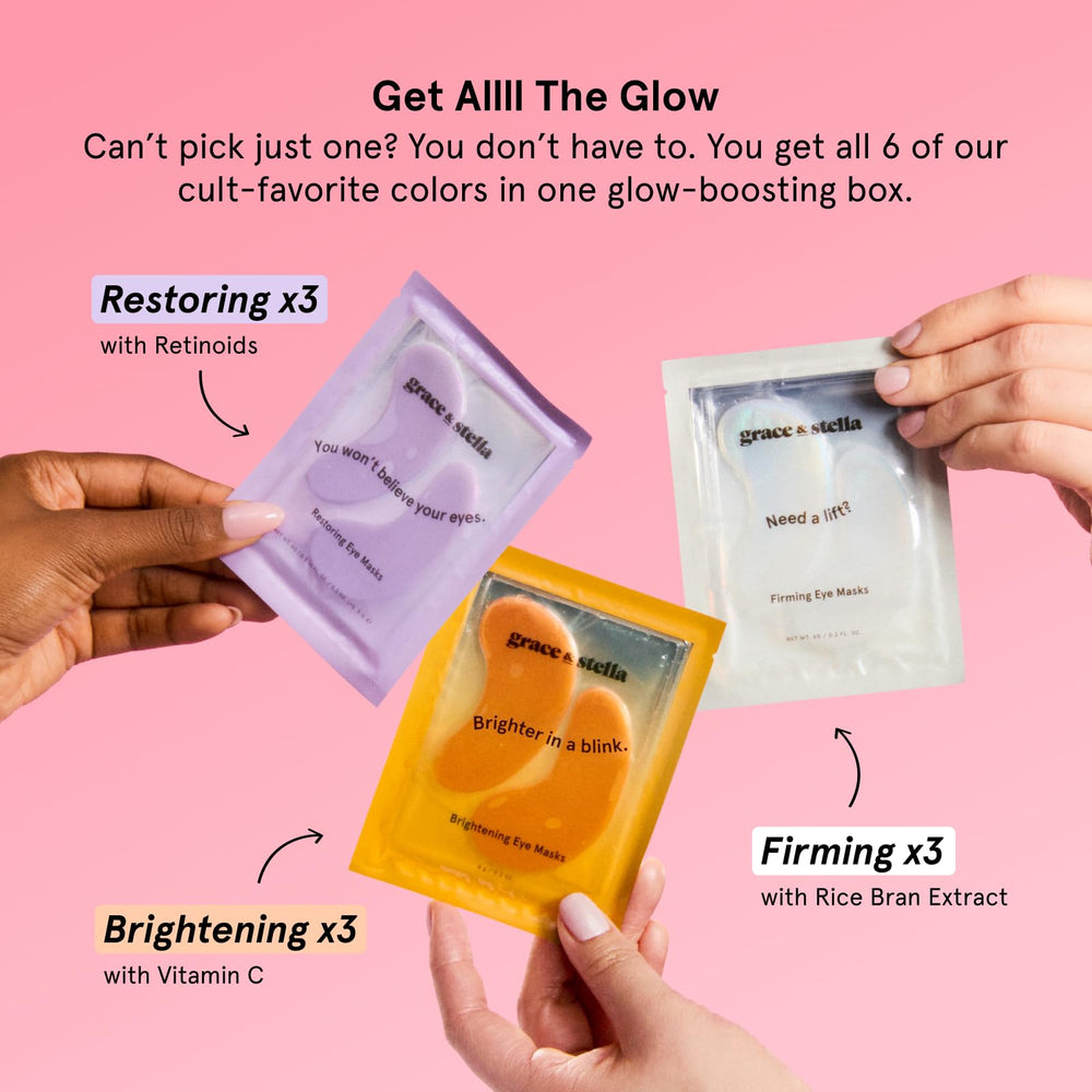 grace & stella open pack with all 18 pairs visible, convenient variety and travel-ready