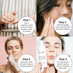 Grace & Stella balm melting on skin demonstrates makeup-removing action without rubbing.