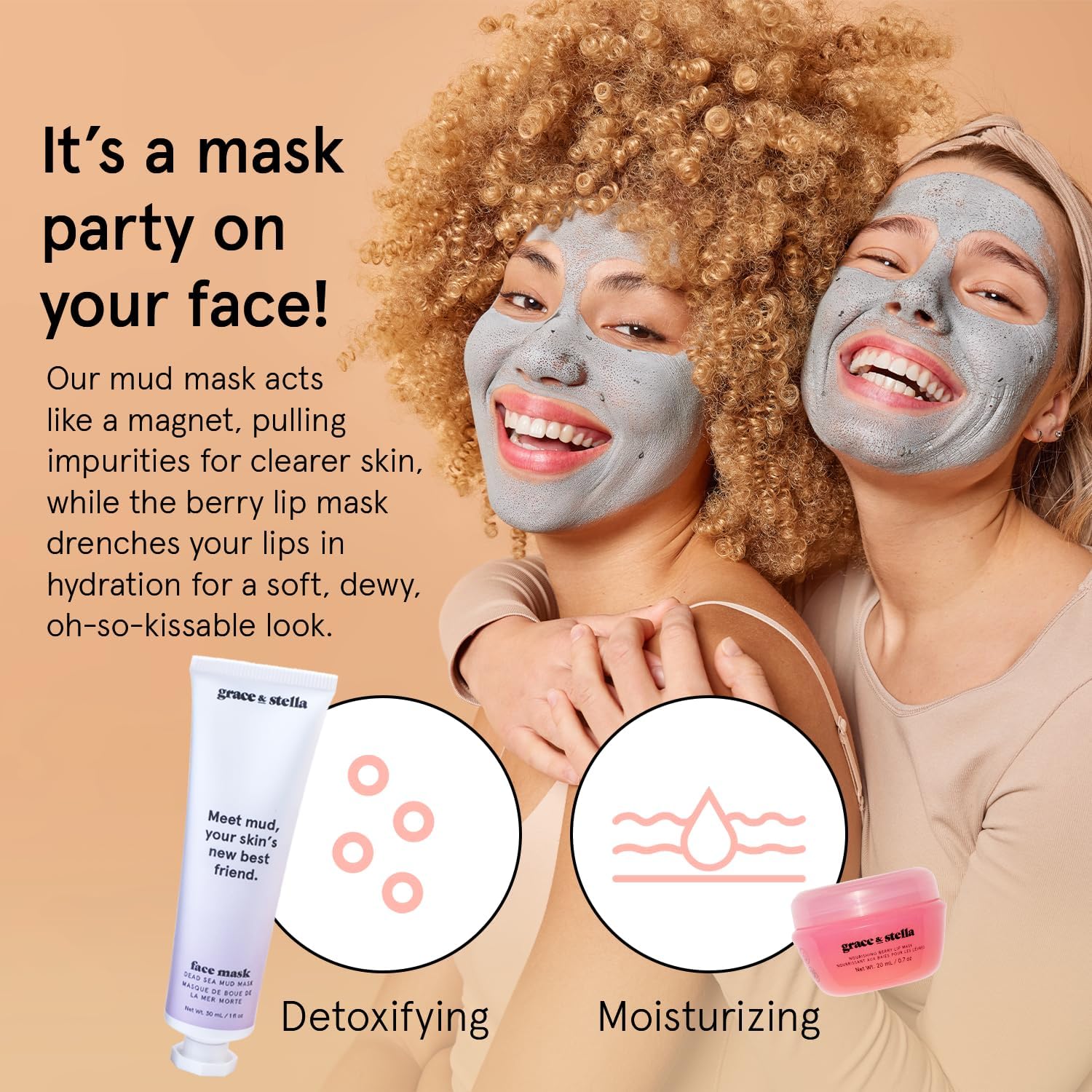 Grace & Stella berry lip mask nourishes and softens lips.