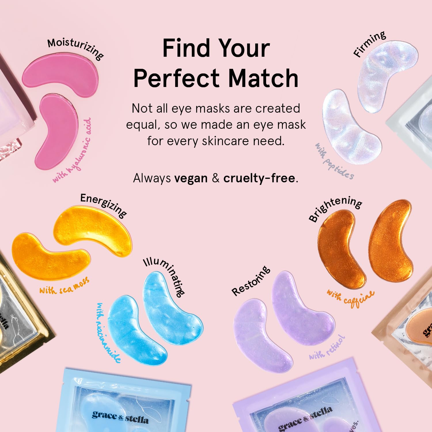Grace and Stella dark circles eye masks on skin for a more awake look