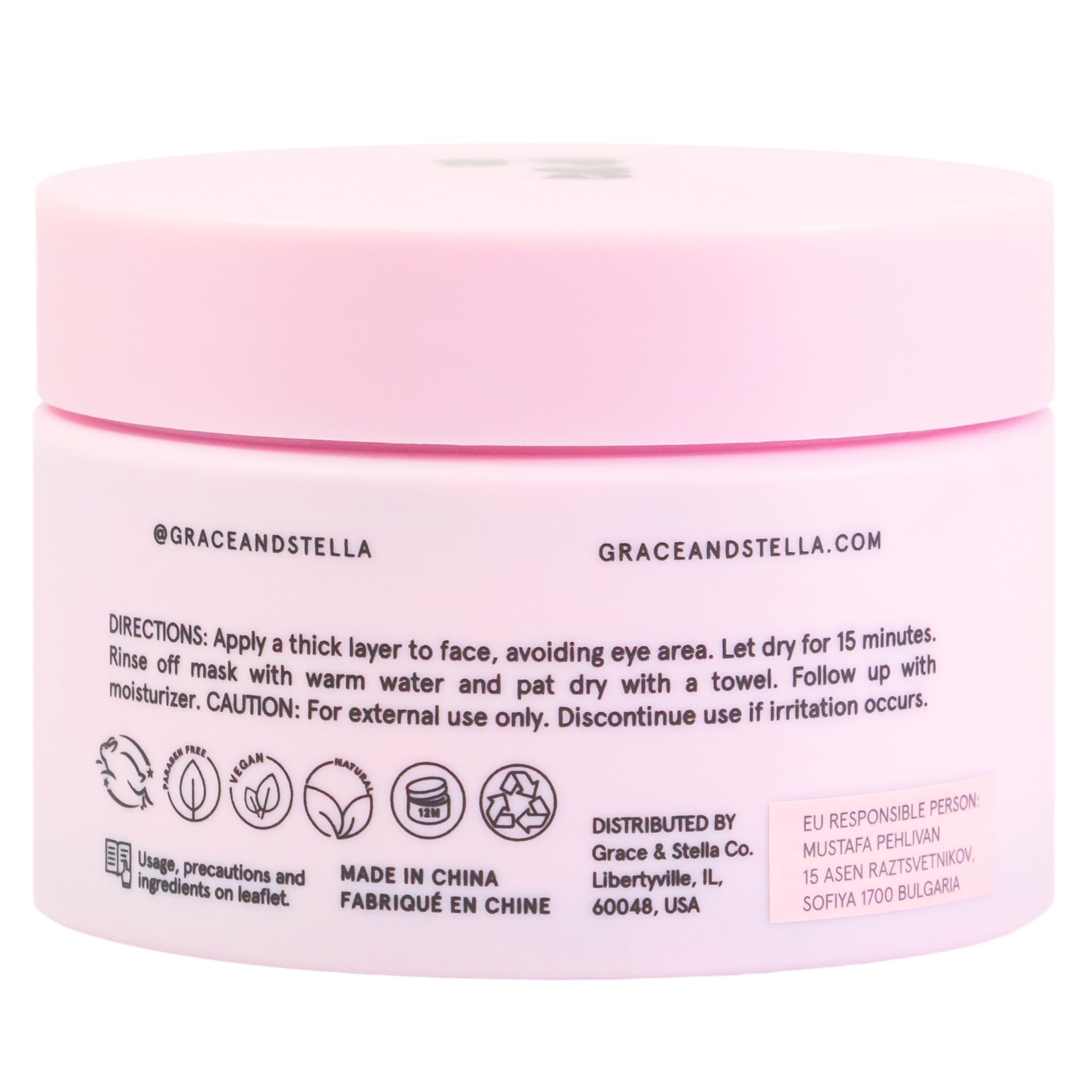 Grace & Stella ingredients highlight vegan, sulfate-free formula for gentle cleansing and nourishment.