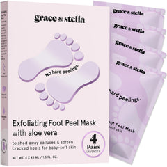 grace & stella foot peel mask lavender packaging illustrates a calming at-home pedicure ritual