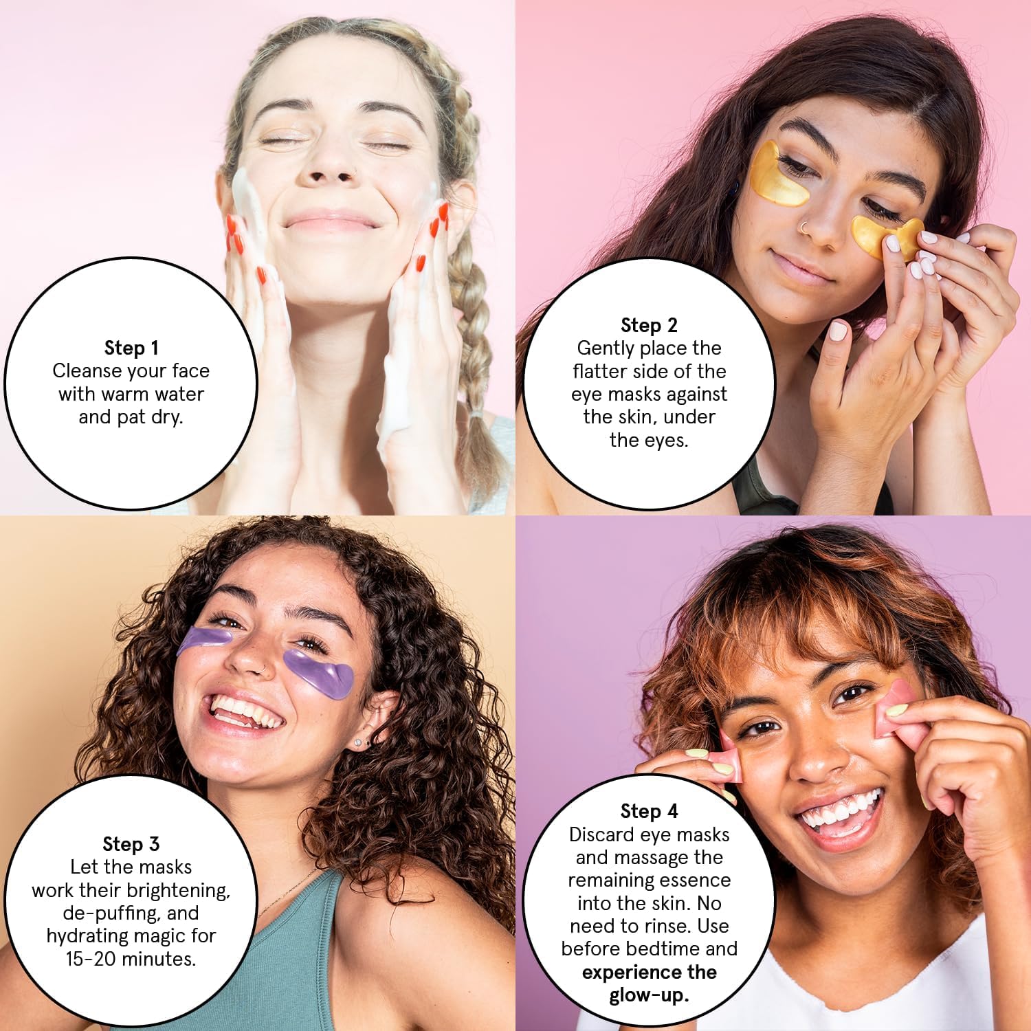 Grace & Stella retinol under-eye patches applied, yielding a subtle glow.
