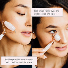 Grace & Stella Rose Quartz Roller with gold trim elevates skincare rituals with a cooling touch.
