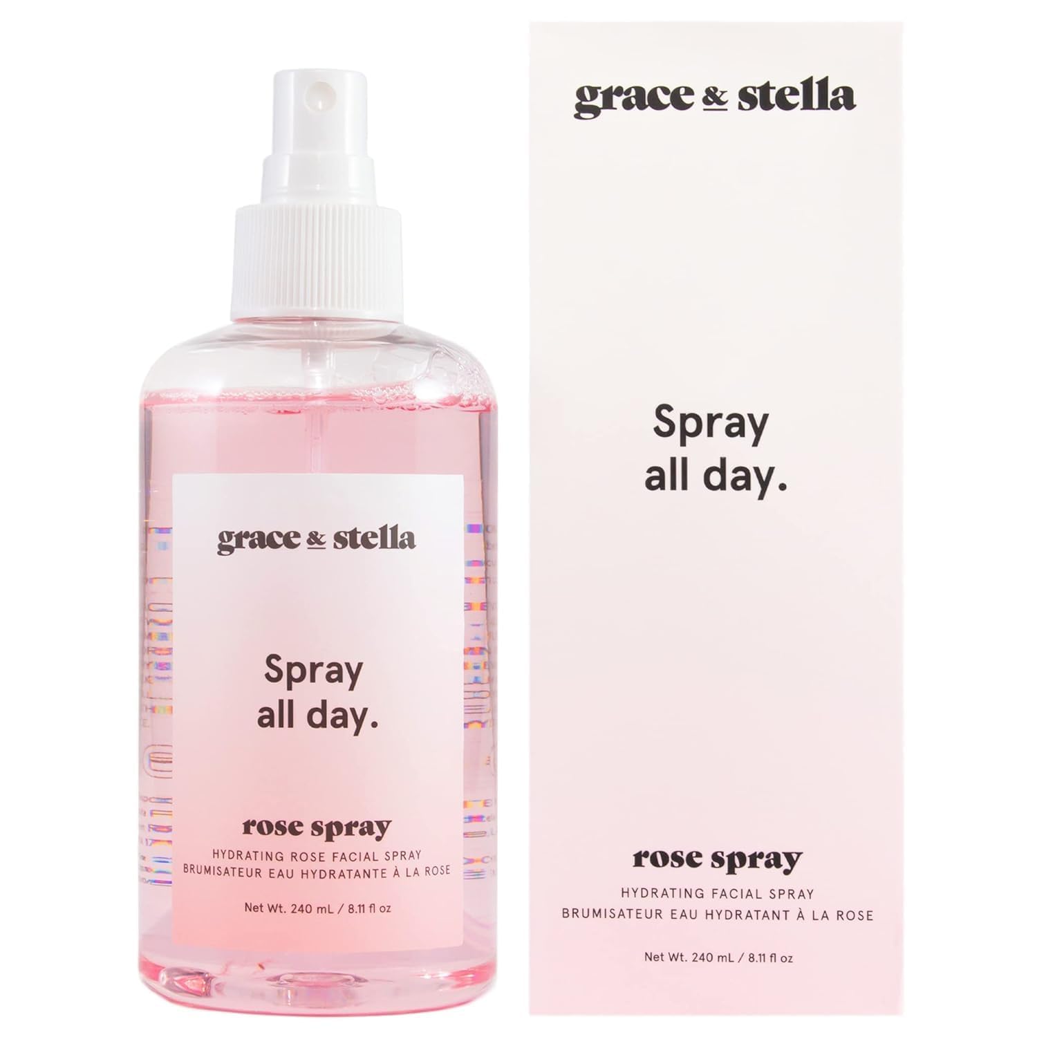Grace & Stella rose water spray bottle for refreshing skincare.